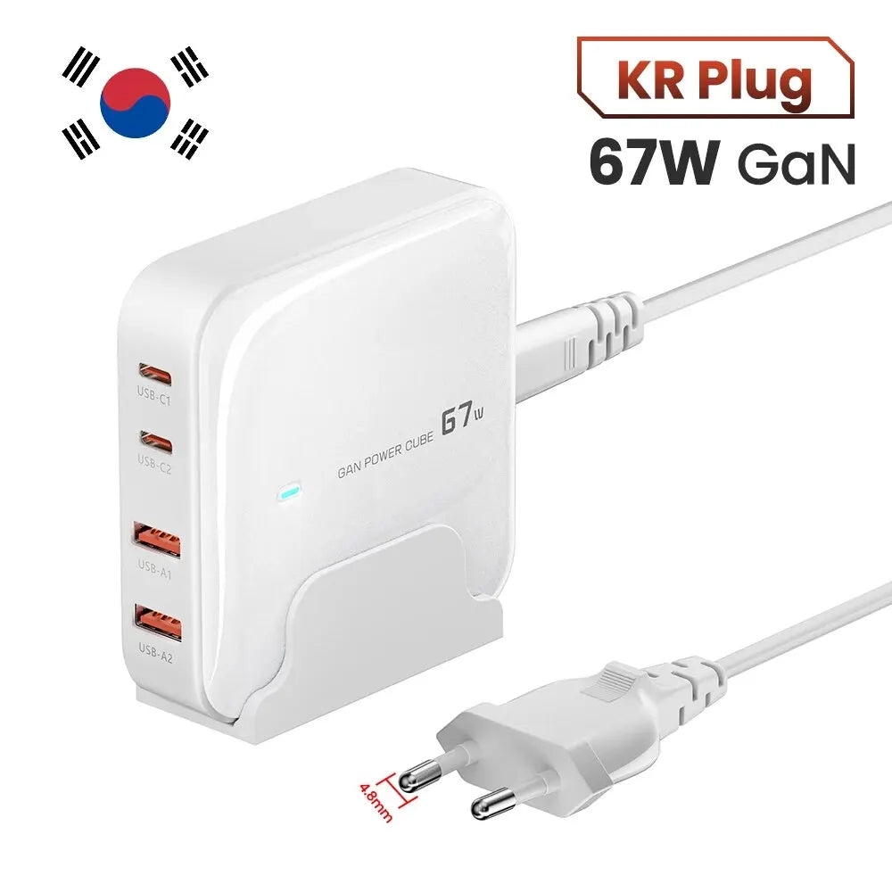 Toocki Charger Charging Station Multi Port 67W GaN USB Charger Desktop Type C PD QC Quick Charge For iPhone MacBook Pro Xiaomi KR white