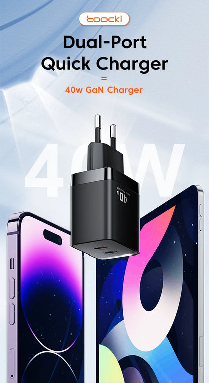 Toocki GaN USB Charger 40W PD USB Type C Charger For Xiaomi 12 iPhone 13 14 Pro Realme QC3.0 Type C Fast Charging