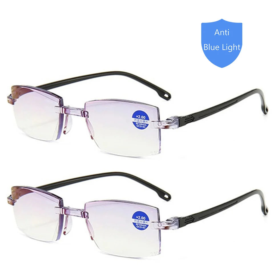 Reading Glasses Men Anti Blue Rays Presbyopia Goggles Women Vintage Rimless Eyewear Diopter +1.0 1.5 2.0 2.5 3.0 3.5 4.0 White-2PCS