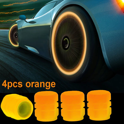 8pcs Car Luminous Tire Valve Caps Fluorescent Night Glowing Motorcycle Bicycle Bike Wheel Tyre Hub Valve Stem Caps Decor 1/ 4pcs 4pcs orange