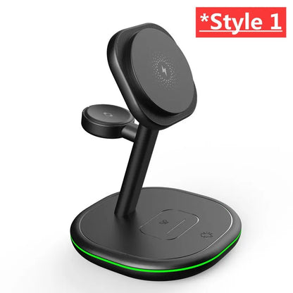 3 in 1 Magnetic Wireless Charger Stand Pad 15W Fast Charging Station Dock for iPhone 14 13 12 Pro Max Mini IWatch 8 7 6 Airpods Back Style 1