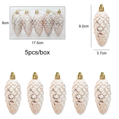 5Pcs Painted Christmas Pine Cone Xmas Tree Hanging Ornament Pendants Merry Christmas Decoration for Home Navidad New Year Gift champagne