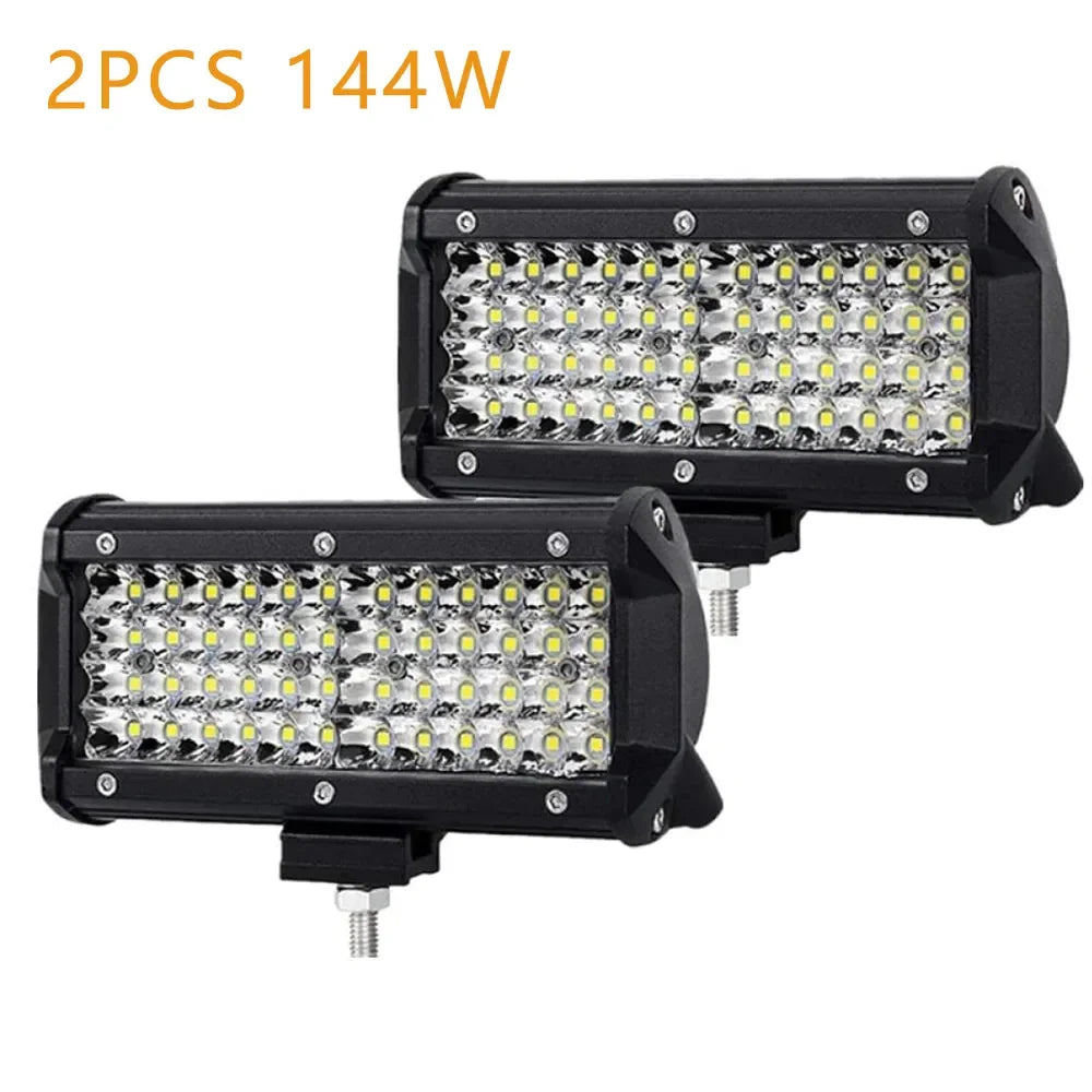 2PCS Car LED Light Bar Offroad 4x4 Spotlights Fog Lamp 12V Diode Headlight Truck Farm Tractor Boat SUV ATV Light Bar/work Light 144w 2PCS