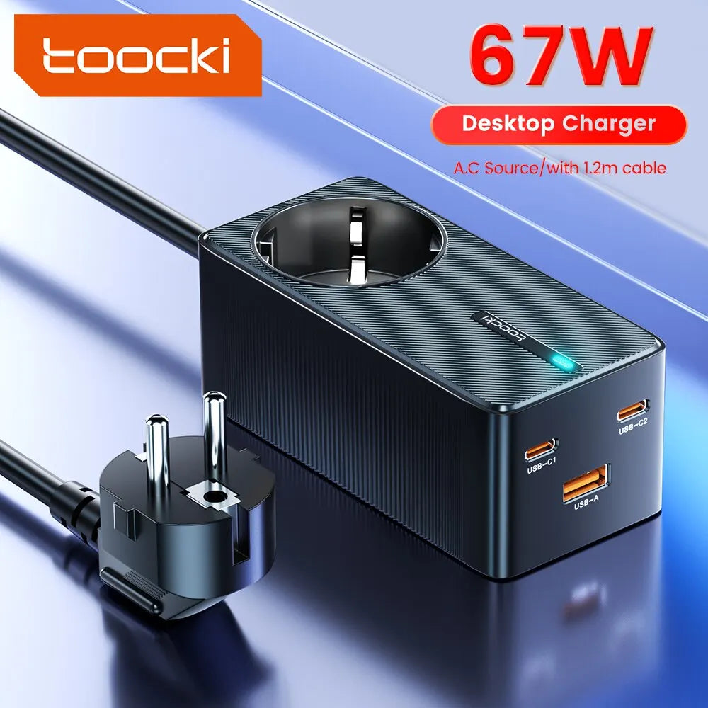 Toocki 67W Fast GaN Charger Power Strip Desktop Charging Station for iPhone 14 13 Samsung S23 Xiaomi Huawei USB Type C Charger