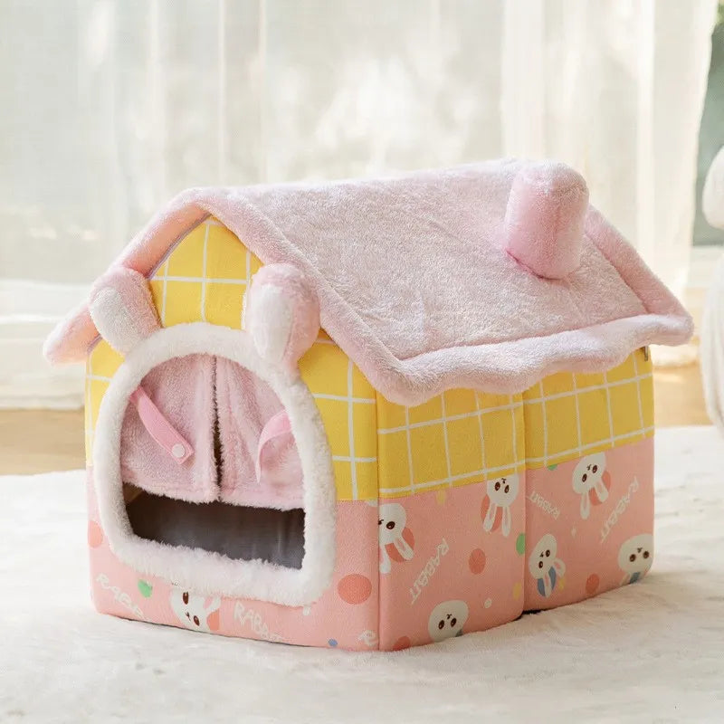 Soft Cat Bed Deep Sleep House Dog Cat Winter House Removable Cushion Enclosed Pet Tent For Kittens Puppy Cama Gato Supplies pink