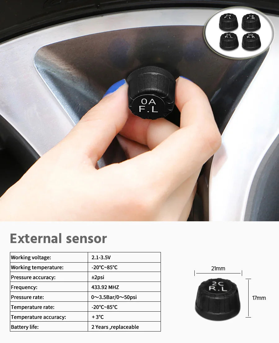 Solar Power TPMS Car Tire Pressure Alarm Monitor System Auto Security Alarm Systems Tyre Pressure Temperature Warning