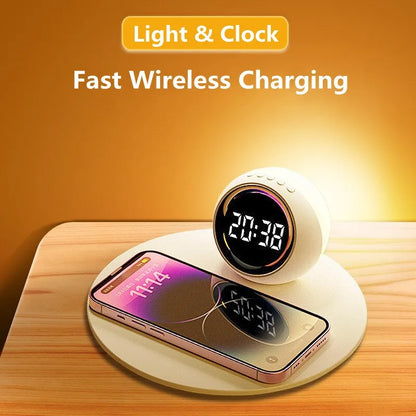 Wireless Charger Pad Stand Alarm Clock LED Desk Lamp Night Light 15W Phone Fast Charging Station Dock for iPhone Samsung Xiaomi