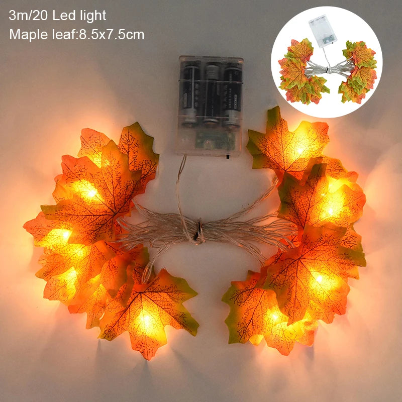 3M 20LED Maple Leaf Light String Fake Autumn Leaves LED Fairy Garland for Christmas Thanksgiving Halloween Party Home Decoration C