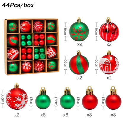 1Box Mixed Christmas Ball Ornament Red White Gold Xmas Tree Hanging Bauble Pendants Christmas Decorations For Home Navidad Noel