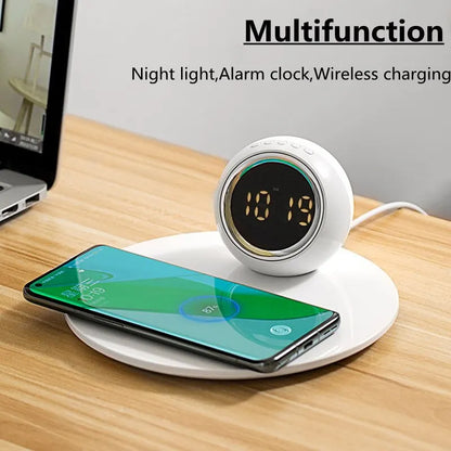 Wireless Charger Pad Stand Alarm Clock LED Desk Lamp Night Light 15W Phone Fast Charging Station Dock for iPhone Samsung Xiaomi