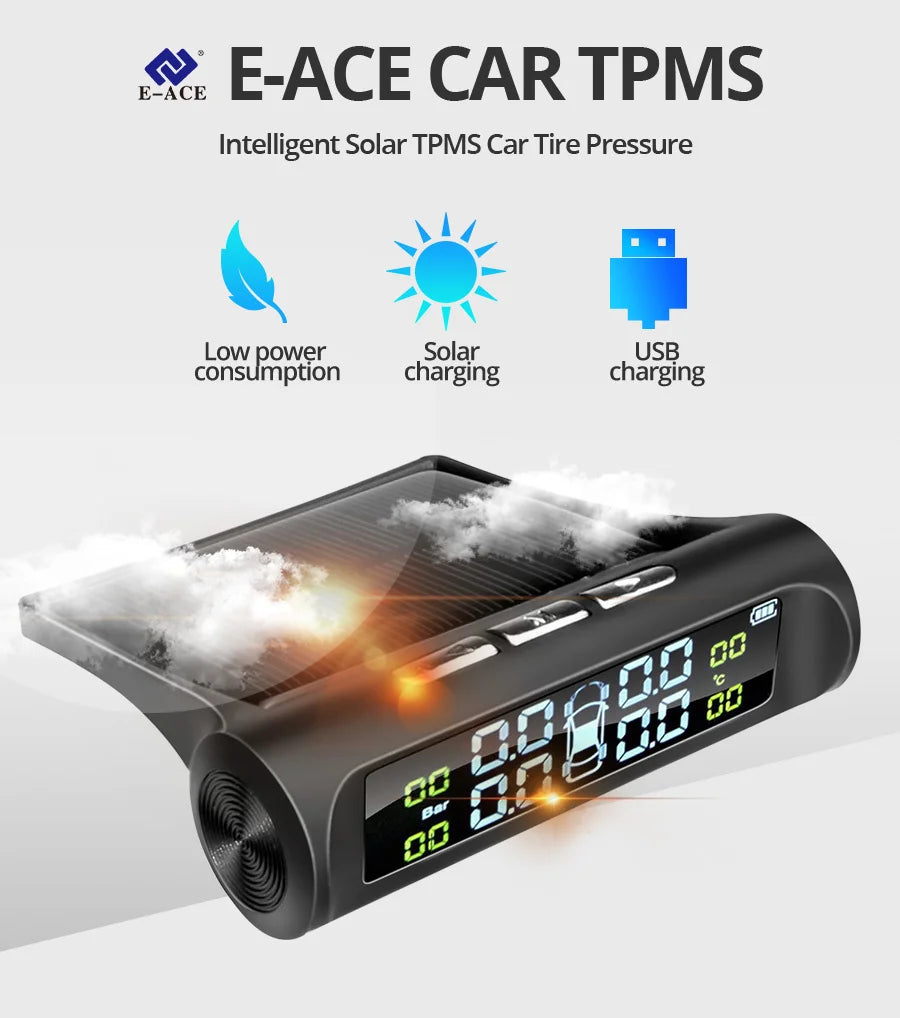 Solar Power TPMS Car Tire Pressure Alarm Monitor System Auto Security Alarm Systems Tyre Pressure Temperature Warning