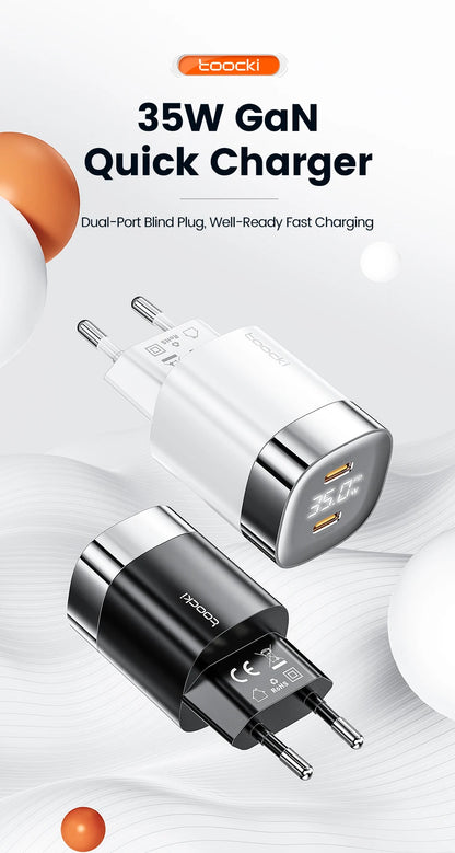 Toocki 35W USB Phone Charger GaN USB Type C Quick Charge PD3.0 High Speed Charger Korea EU Plug for Laptop Xiaomi iPhone 13 12