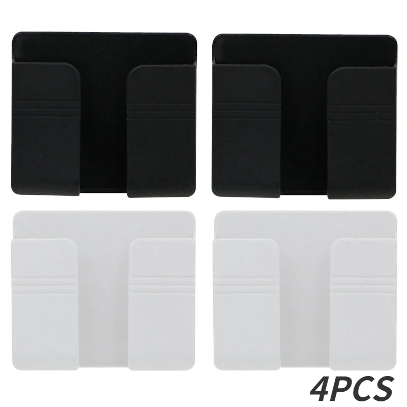 4/2/1Pcs Multifunction Punch Free Wall Mounted Storage Box Organizer TV Remote Control Mounted Mobile Phone Plug Charging Holder black white-4pcs