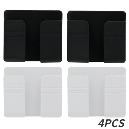 4/2/1Pcs Multifunction Punch Free Wall Mounted Storage Box Organizer TV Remote Control Mounted Mobile Phone Plug Charging Holder black white-4pcs