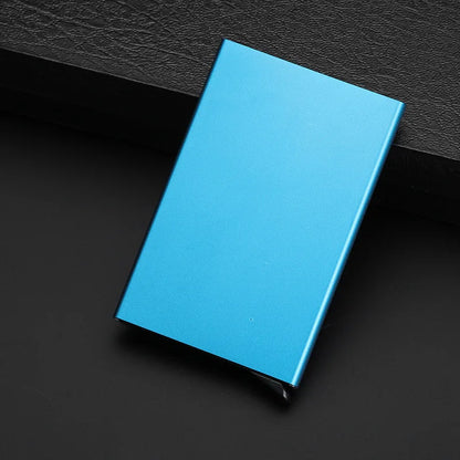 Anti-theft ID Credit Card Holder Minimalist Porte Carte Thin Aluminium Metal Wallets Pocket Case Bank Women Men Credit Card Box blue