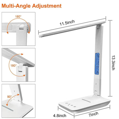 Wireless Charger Pad LED Desk Lamp Temperature Alarm Clock Eye Protect Study Business Light Table Lamp 10W Fast Charging Station