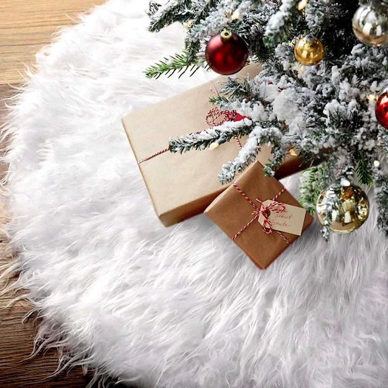 Silver Snowflake Christmas Tree Skirt White Plush Xmas Tree Base Cover Carpet Christmas Decorations For Home Natal New Year 2023