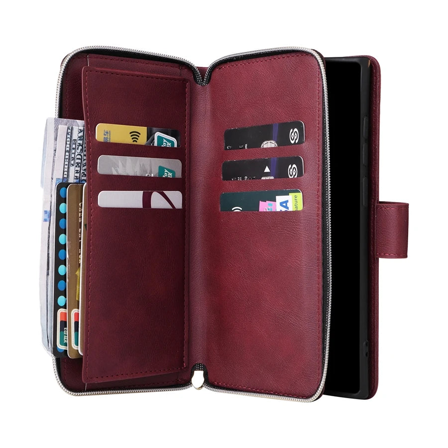 Wallet Luxury 9-Card Leather Case For Samsung Galaxy S23 Ultra S22 Ultra S21 Plus S20 FE S10 Lite S9 S8 Note 20 Ultra 10 Lite