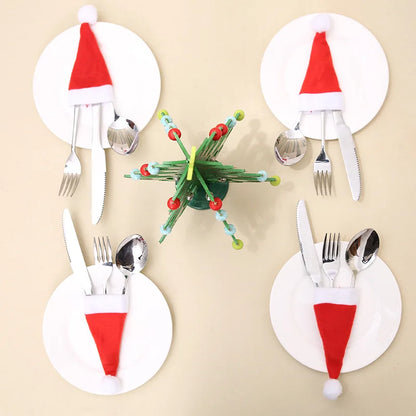 Christmas Tableware Holder Bag Xmas Hat Fork Knife Cutlery Bags 2023 Christmas Decorations for Home Table Navidad New Year 2024