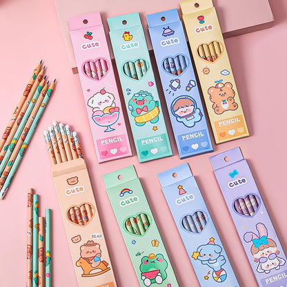 6 Pcs/Set Sweetheart Cute Pencil Children HB Painting Sketch Pen Primary School Students Writing Exam Stationery Supplies Gifts