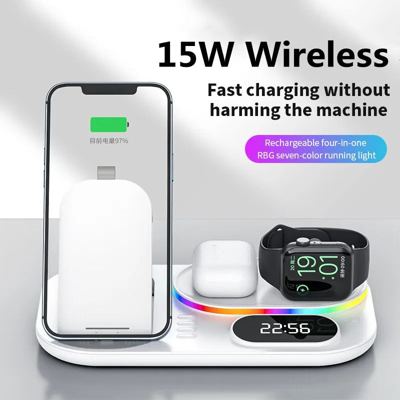 4 in 1 Wireless Charger Stand Light For iPhone 14 13 12 11 X Apple Watch Airpods Samsung Galaxy Watch Fast Charging Dock Station