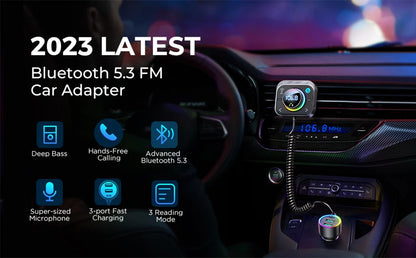 Joyroom Bluetooth 5.3 FM/AUX Bluetooth Car Charger Adapter Air Vent Installation 3 Ports PD&QC 3.0 FM Bluetooth Car Transmitter