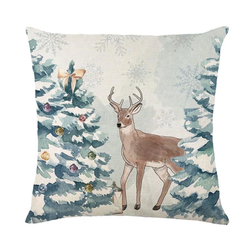 Linen Christmas Pillow Cover Snowman Elk Pillow Case 2023 Christmas Decoration for Home New Year Sofa Car Cushion Cover 45x45cm 18