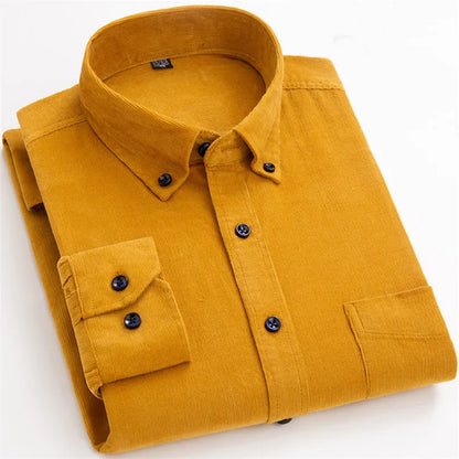 Cotton Corduroy Shirt Long Sleeve Winter Regular Fit Mens Casual Shirt Warm S~6xl Solid Men's Shirts with Pokets Autumn Quality