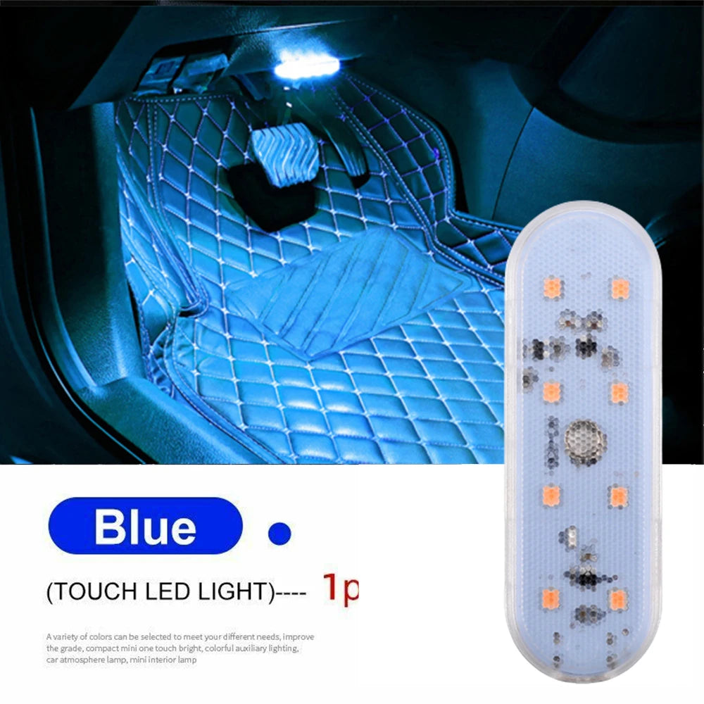 Car Interior Light LED Car Proof Touch Flash Light Door Magnet Touch Light USB Chargeable Battery Car Motorhome Ceiling Lamps Blue