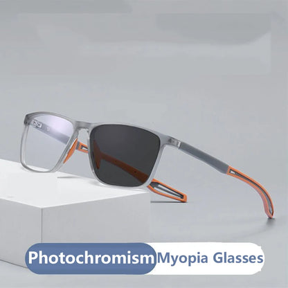 Trendy Intelligent Photochromic Myopia Glasses Men Color Changing Anti-blue Light Eyewear Unisex Optical Eyeglasses 0 To -4.0