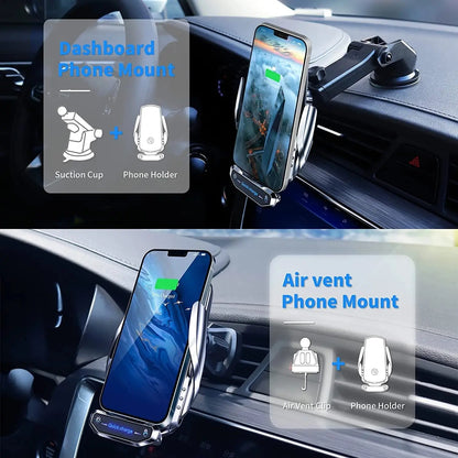 Wireless Charger Car Phone Holder Stand 15W Fast Charging Station For iPhone Xiaomi Samsung Huawei Magnetic Wireless Car Charger