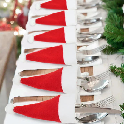 Christmas Tableware Holder Bag Xmas Hat Fork Knife Cutlery Bags 2023 Christmas Decorations for Home Table Navidad New Year 2024