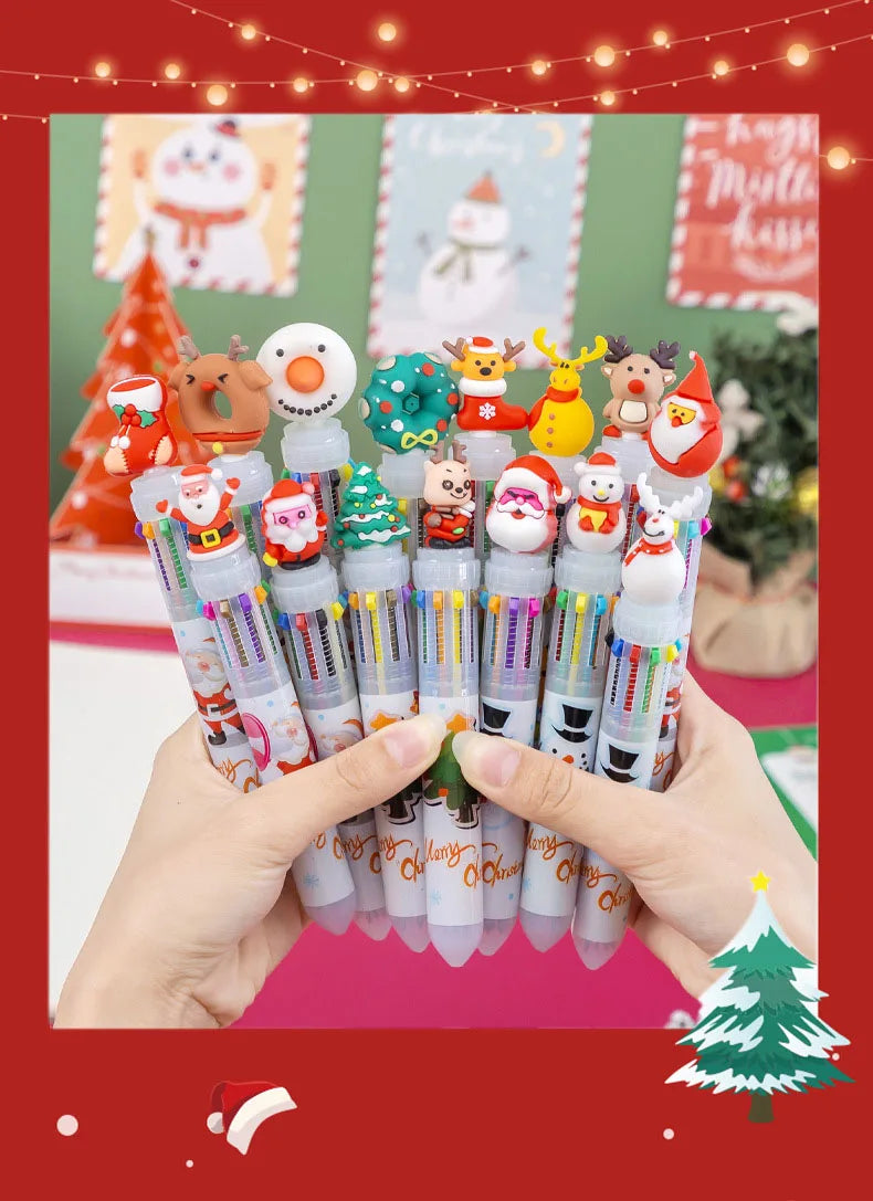 1 Pcs Cute Christmas 10 Colors Chunky Ballpoint Pen Kawaii 0.5mm Rollerball Pens School Office Writing Supply Gift Stationery