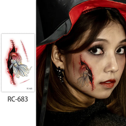 Halloween Waterproof Temporary Tattoos Paper For Men Women Boy Scar Wound Realistic Blood Injury Fash Tattoo Sticker RC-683