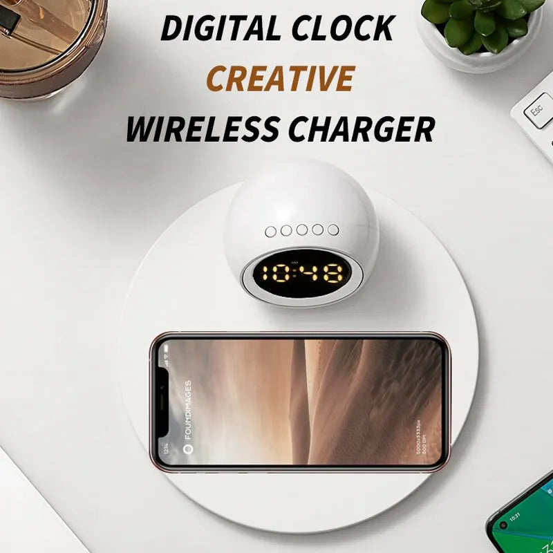 Wireless Charger Pad Stand Alarm Clock LED Desk Lamp Night Light 15W Phone Fast Charging Station Dock for iPhone Samsung Xiaomi