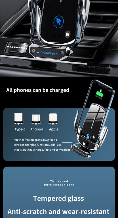 Wireless Charger Car Phone Holder Stand 15W Fast Charging Station For iPhone Xiaomi Samsung Huawei Magnetic Wireless Car Charger