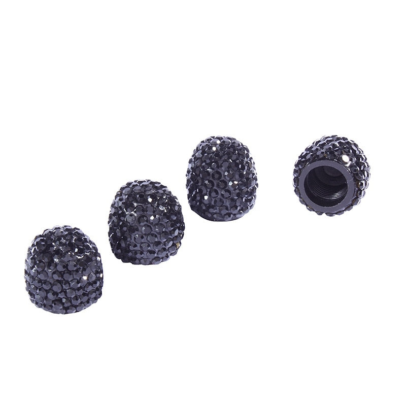 4pcs Diamond Car Tire Valve Caps Shining Dust-proof Wheel Valve Cover Vehicle Bling Crystal Valve Cap Car Styling Accessories Black1