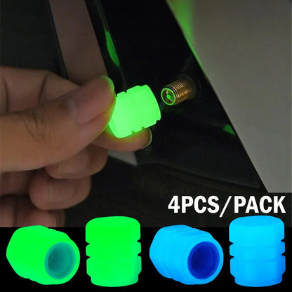 4pcs Luminous Valve Caps Fluorescent Night Glowing Car Motorcycle Bicycle Bike Wheel Tyre Hub Luminous Valve Stem Caps Decors