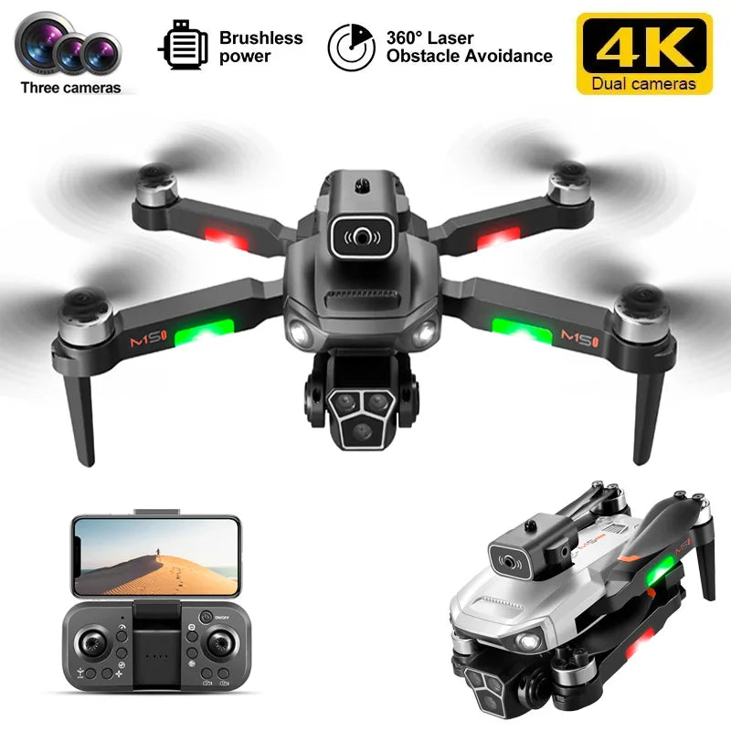 M1s Mini Drone 4k Profesional Three HD Camera Obstacle Avoidance Aerial Photography Brushless Motor Foldable Rc Quadcopter Toys