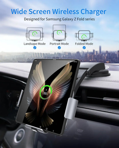 15W Car Wireless Charger Stand Holder Dual Coil Foldable Phone Car Fast Charging Station For Samsung Galaxy Z Fold 4 3 2 iPhone