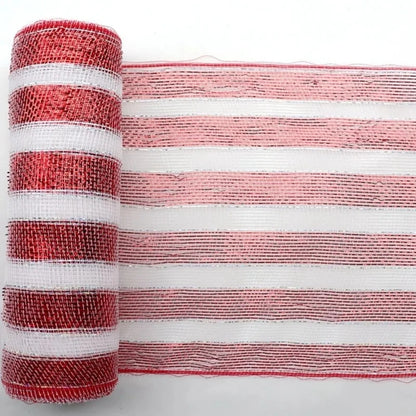 10Yard Christmas Red White Metallic Mesh Ribbon Xmas Tree Candy Cane Decoration Ornament DIY Wreath Bow 2024 New Year Gift 26cm