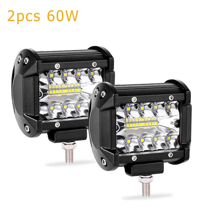 2PCS Car LED Light Bar Offroad 4x4 Spotlights Fog Lamp 12V Diode Headlight Truck Farm Tractor Boat SUV ATV Light Bar/work Light 60w 2PCS