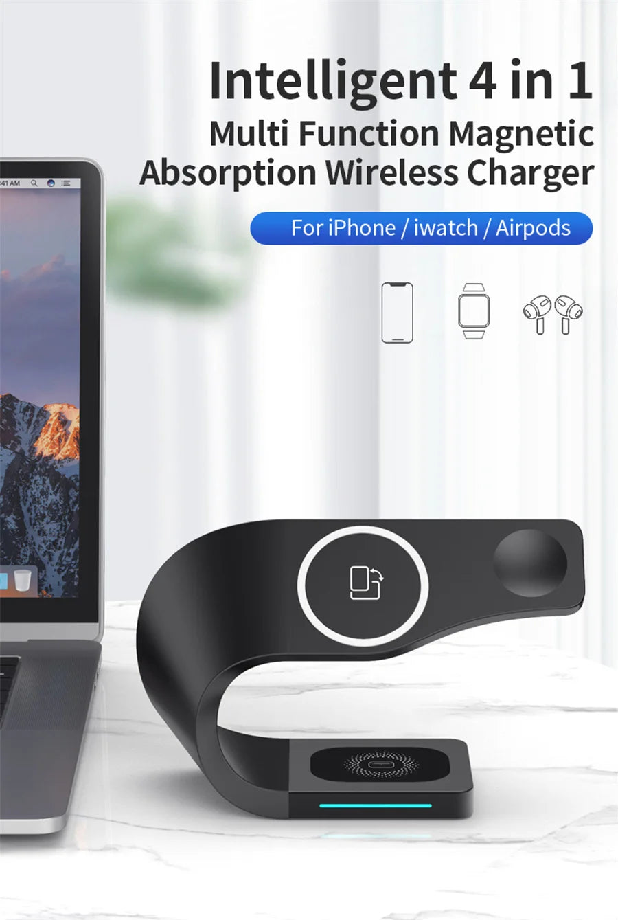 Magnetic Wireless Charger Stand 15W Induction Usb Chargers Quick Fast Charging Dock Station For iPhone 14 13 12 IWatch Airpods