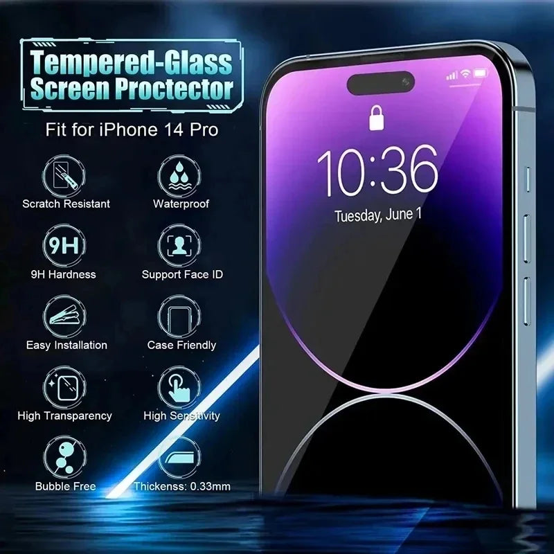 4Pcs Tempered Glass Screen Protector With 4Pcs Camera Lens Protector Film For iPhone 15 11 12 13 14 Pro Max Mini 14 Plus Series