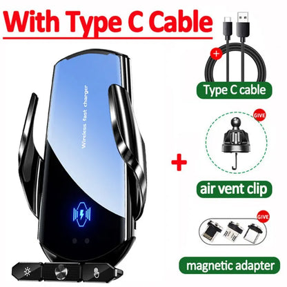 Car Wireless Charger Magnetic Fast Charging Station Air Vent Stand Car Phone Holder Mount For iPhone 15 14 13 12 Samsung Xiaomi Black With Cable
