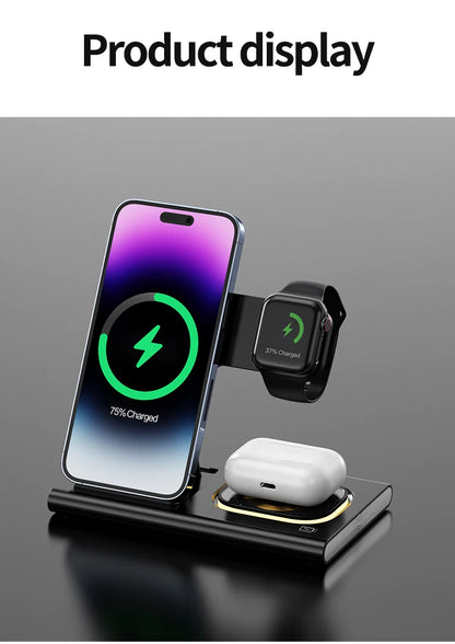 3 in 1 Wireless Charger Stand Pad For iPhone 15 14 13 12 Samsung S23 S22 Galaxy Watch 5 4 Active Buds Fast Charging Dock Station