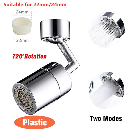 1080° Universal Rotation Faucet Sprayer Head Dual Effluent Washbasin Kitchen Robot Arm Extension Faucets Aerator Bubbler Nozzle Two Mode 720