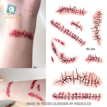 Halloween Waterproof Temporary Tattoos Paper For Men Women Boy Scar Wound Realistic Blood Injury Fash Tattoo Sticker RC2324