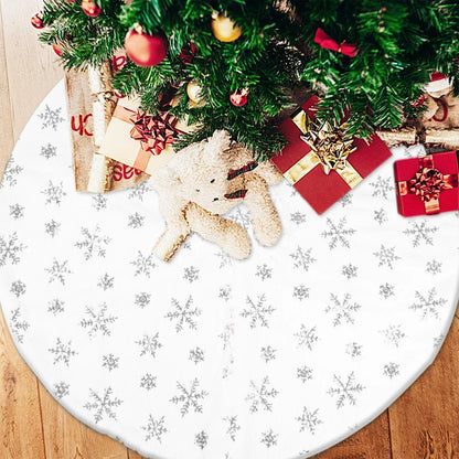 Silver Snowflake Christmas Tree Skirt White Plush Xmas Tree Base Cover Carpet Christmas Decorations For Home Natal New Year 2023