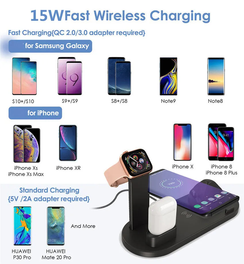 5 In 1 Wireless Charger Stand Pad For iPhone 15 14 13 12 11 X Apple Watch Airpods Desk Phone Chargers Fast Charging Dock Station